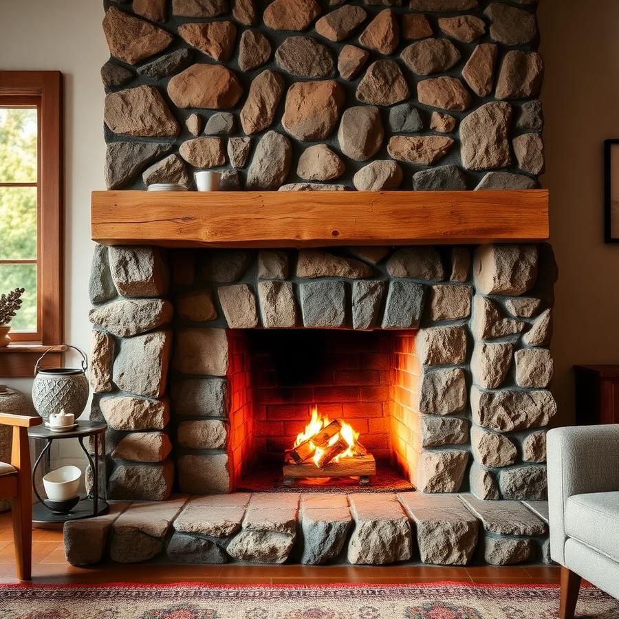 Clean stone fireplace ready for use